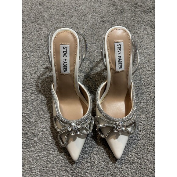 Steve Madden Viable Womens Pumps Sz 5.5 M Stiletto Heel Off-White Rhinestone Bow - Picture 1 of 8